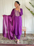 Partywear Designer Ryon Slub Wine Stitched Suit With Dupatta - Anbazaar