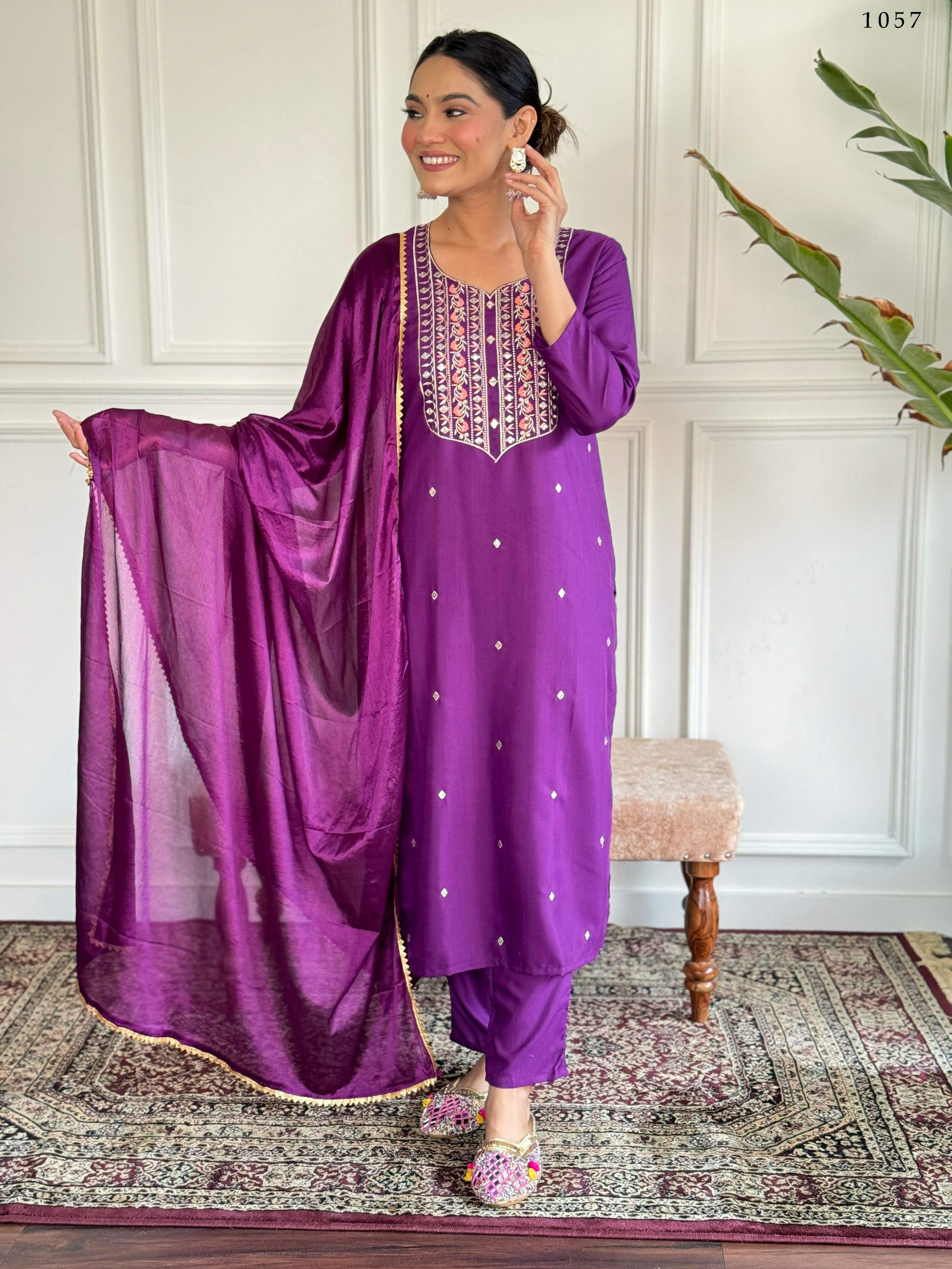 Partywear Designer Ryon Slub Wine Stitched Suit With Dupatta - Anbazaar