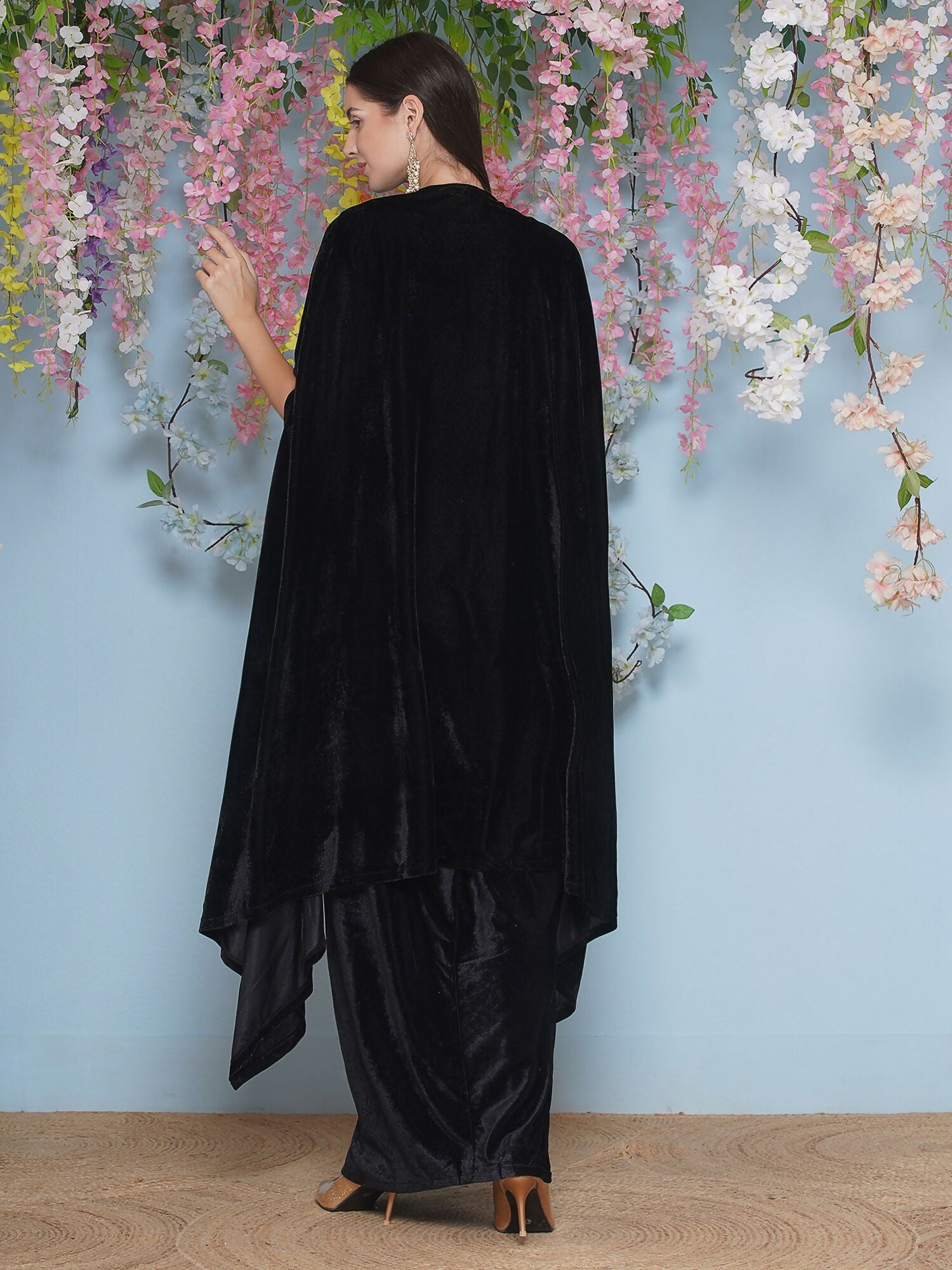 Joban Fashion Black Hand Embellished Cape with Inner and Skirt