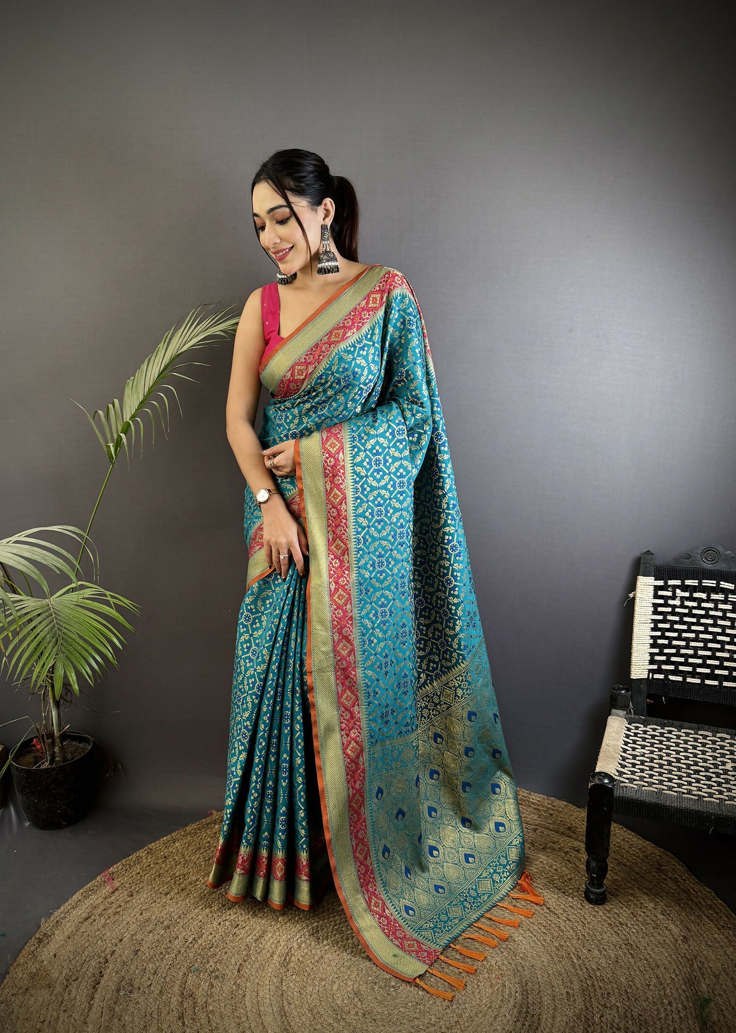 Joban Fashion Aqua Blue Patola Soft Silk Patola Saree