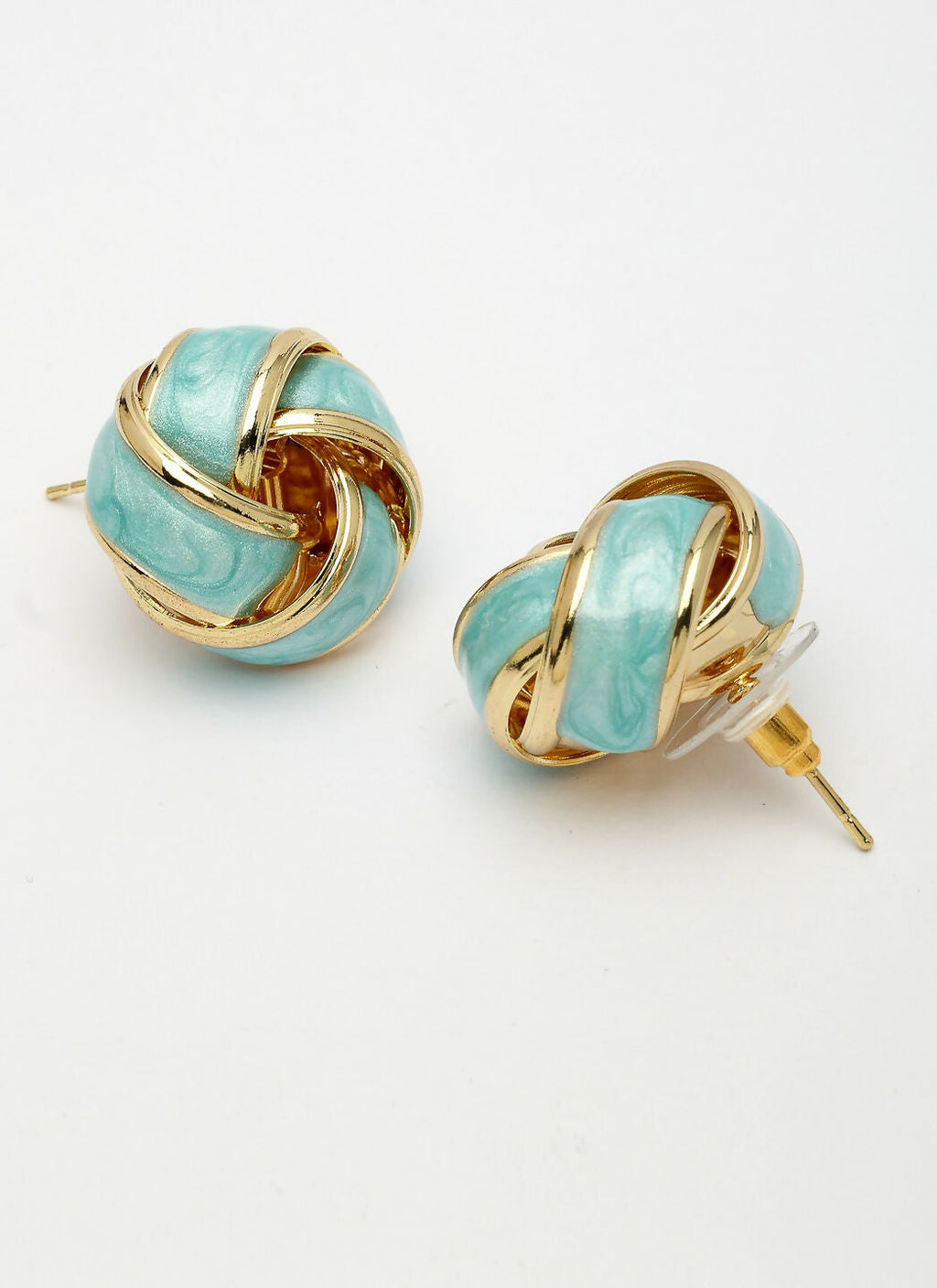 NVR Women's Turquoise Blue Floral Shape Stud Earrings