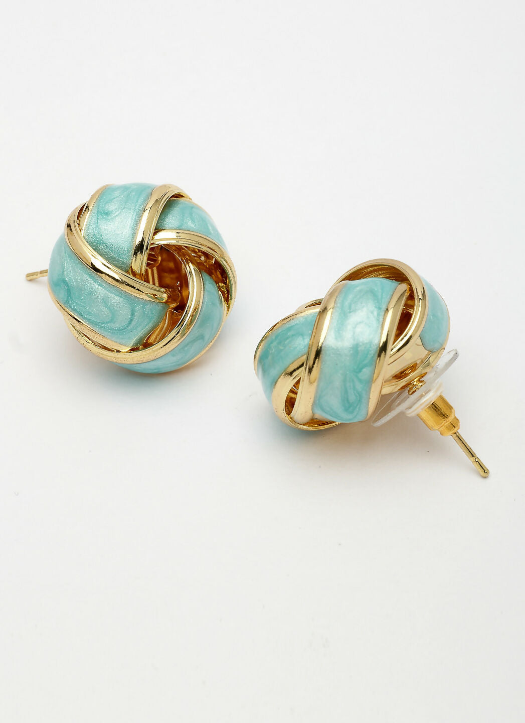 NVR Women's Turquoise Blue Floral Shape Stud Earrings
