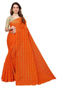 Vamika Ethnic Fire Orange Jari Work Chiffon Saree