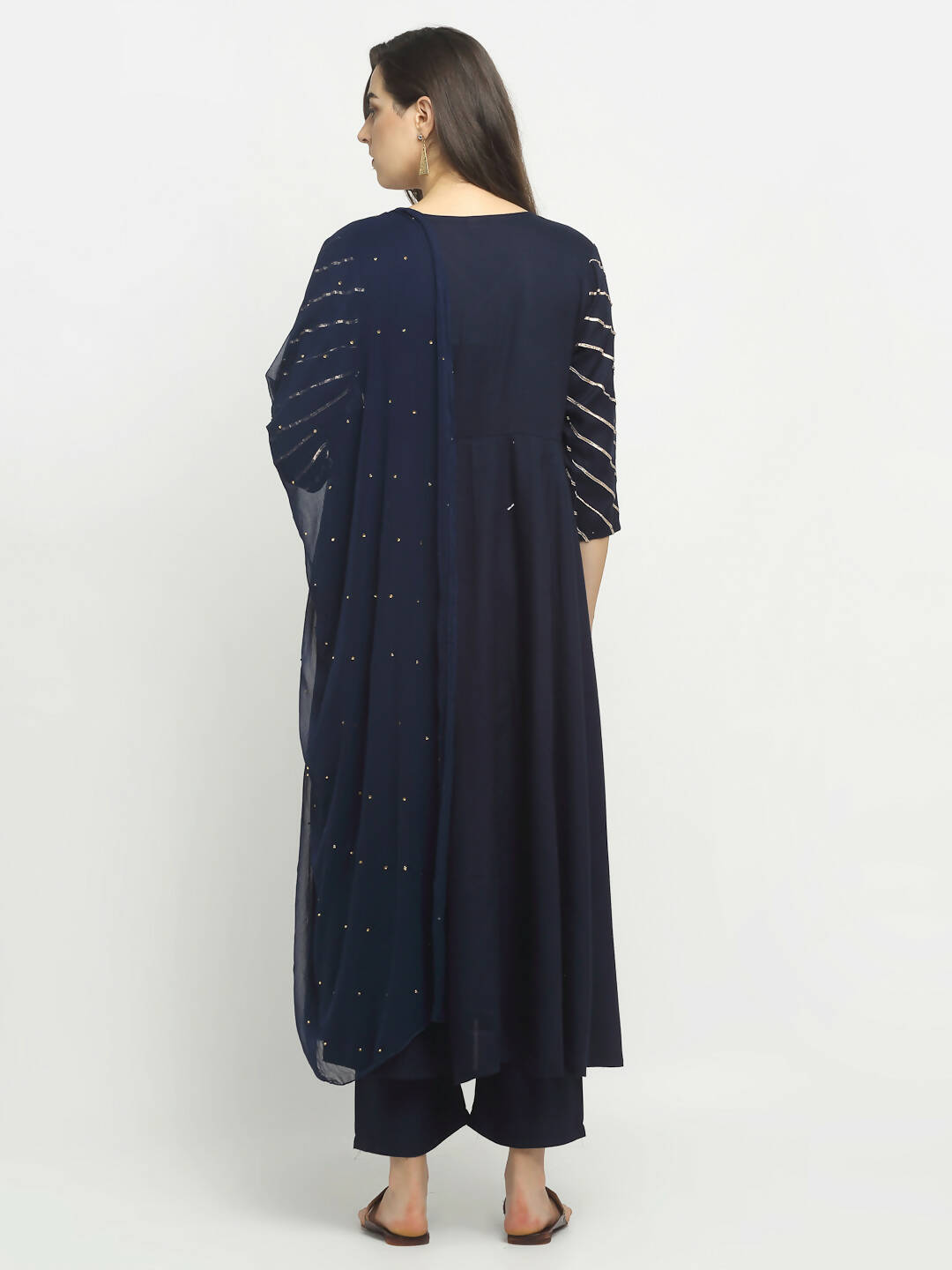 Rudra Bazaar Blue Angrakha Style Flared Kurta with Pyjamas & Dupatta
