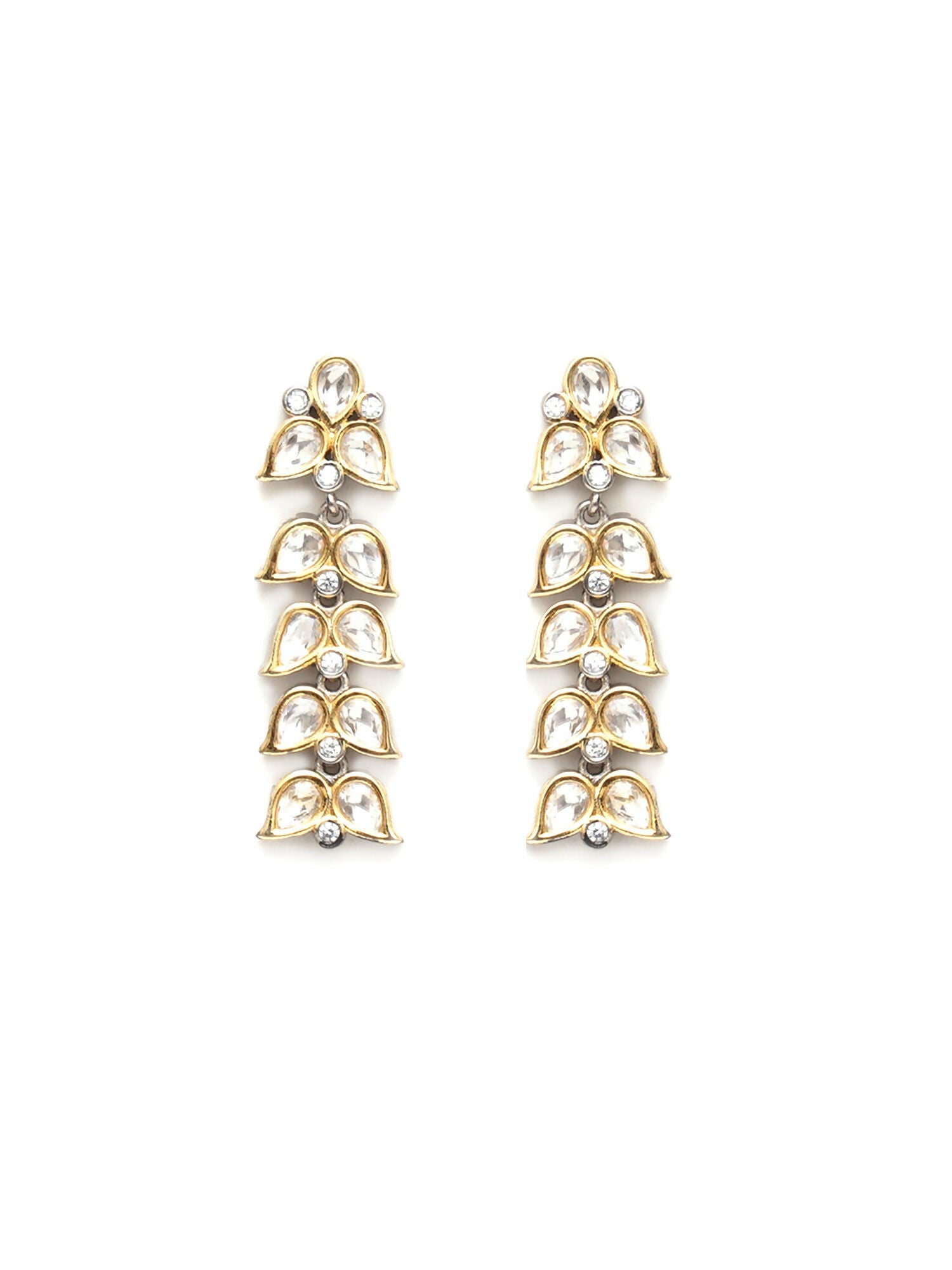Long Kundan Earrings (silver) - Ruby Raang