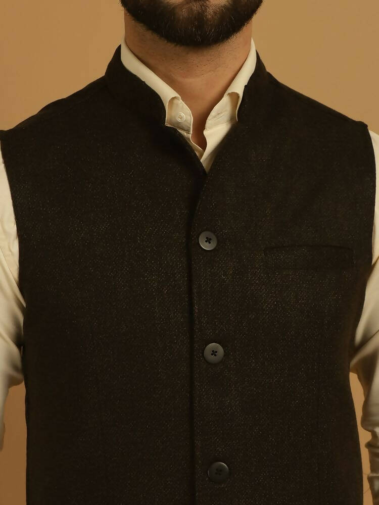 Even Apparels Nehru Jacket With Welt Pockets - Brown