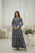 Aayaa Printed Faux Georgette with Embroidery Thread Sequins work Gown - Multi Color