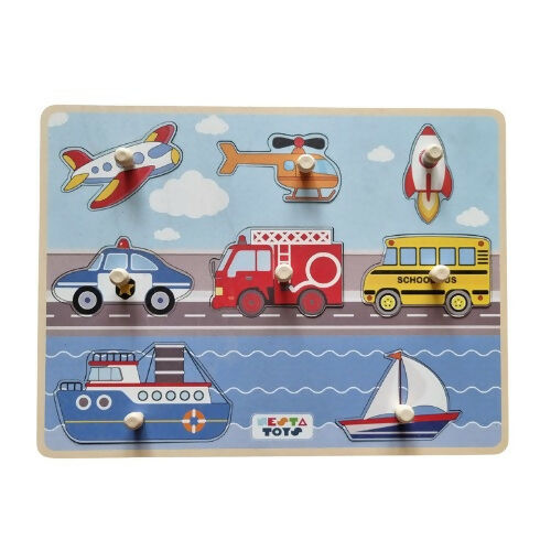 Nesta Toys Wooden Vehicle Jumbo Knob Puzzle (8 Pcs) & Wooden Farm Animal Jumbo Knob Puzzle (8 Pcs)