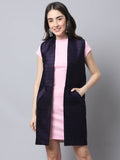 Even Apparels Navy Bansari Silk Open Front Women's Long Coat