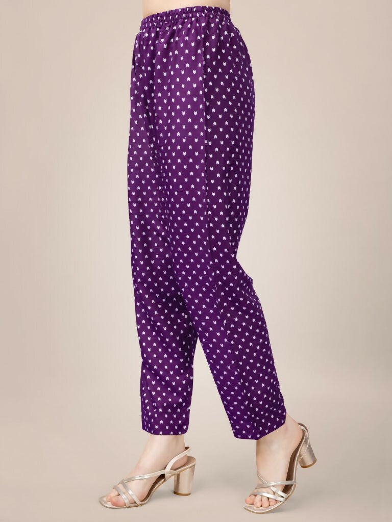 Jyoti Fashion Women's Purple Rayon Print with Embroidery & Fancy Lace Work Kurta with Trouser & Dupatta