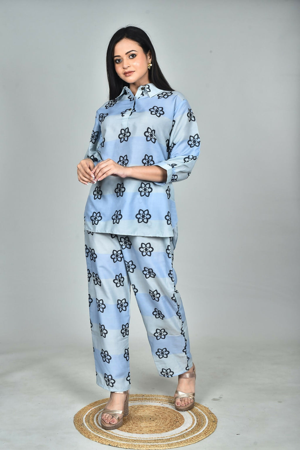 Morchari Digital Print Semi Muslin Co-Ord Set Top & Trouser-Multicolor