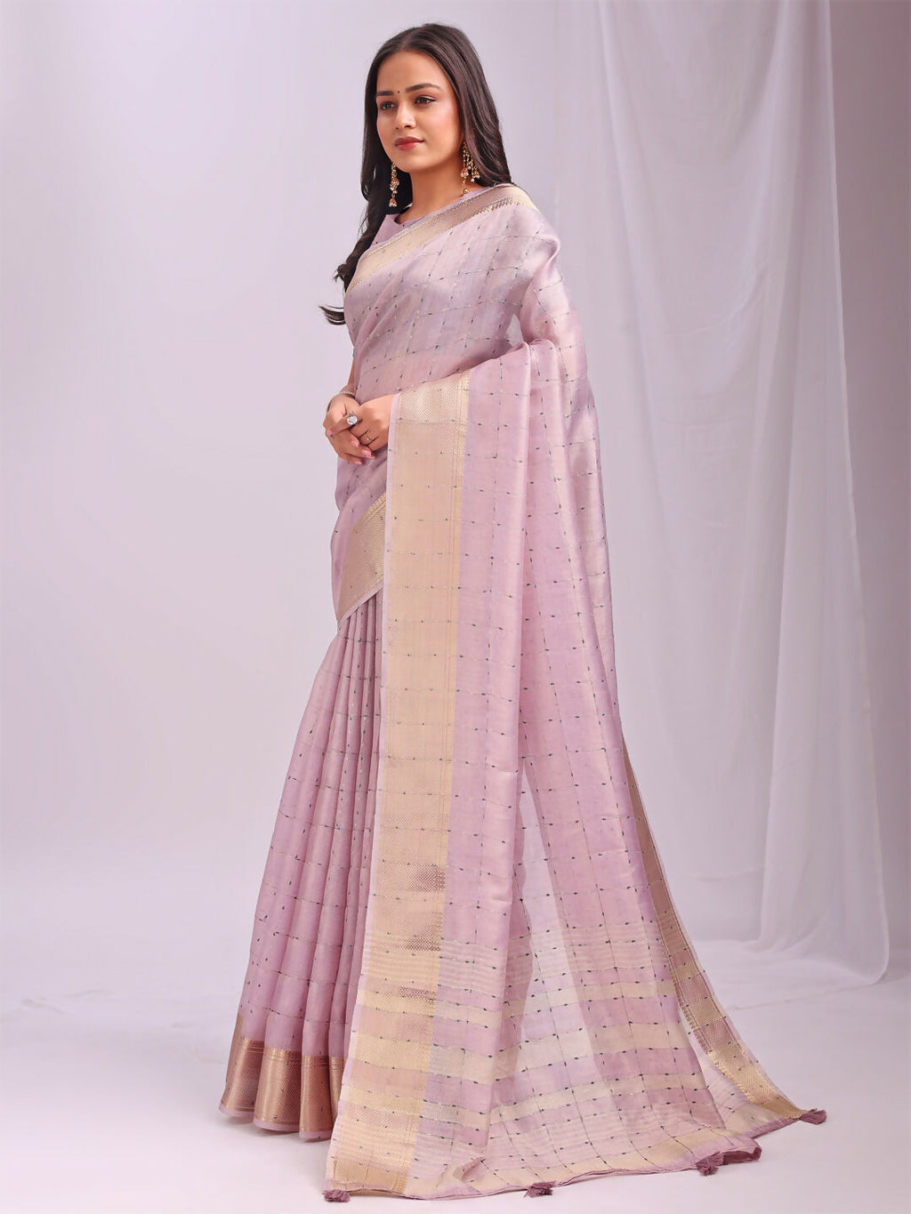 Shree Shyam Fashion Organza Light Pink Saree