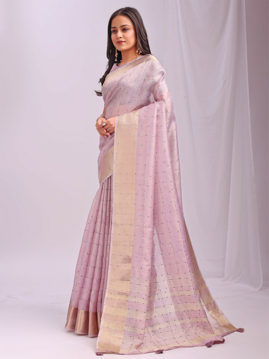Shree Shyam Fashion Organza Light Pink Saree