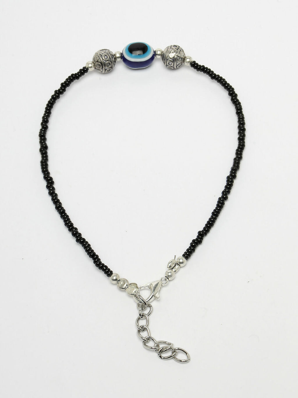 NVR Women Set of 2 Brass-Plated Stone-Studded & Evil Eye Beaded Anklet