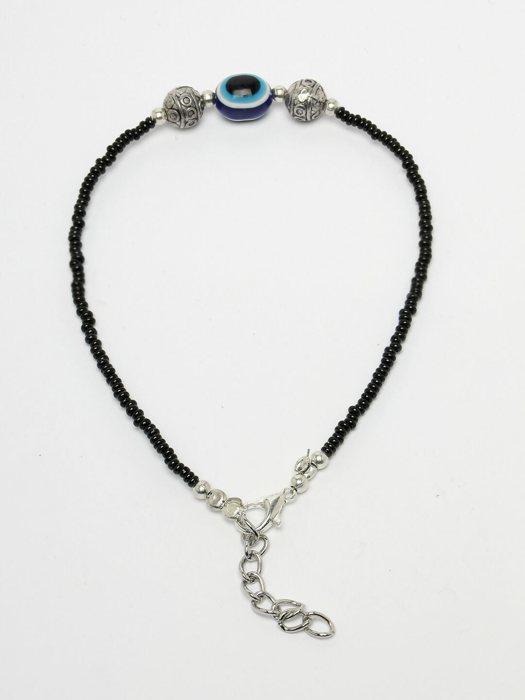 NVR Women Set of 2 Brass-Plated Stone-Studded & Evil Eye Beaded Anklet