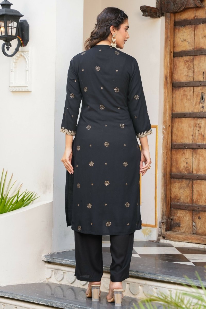 Aramya Straight Rayon Rogan Print Women's Kurta - Black