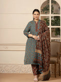 Yufta Floral Print Teal Blue Cotton Plus Size Kurta Set With Dupatta Set