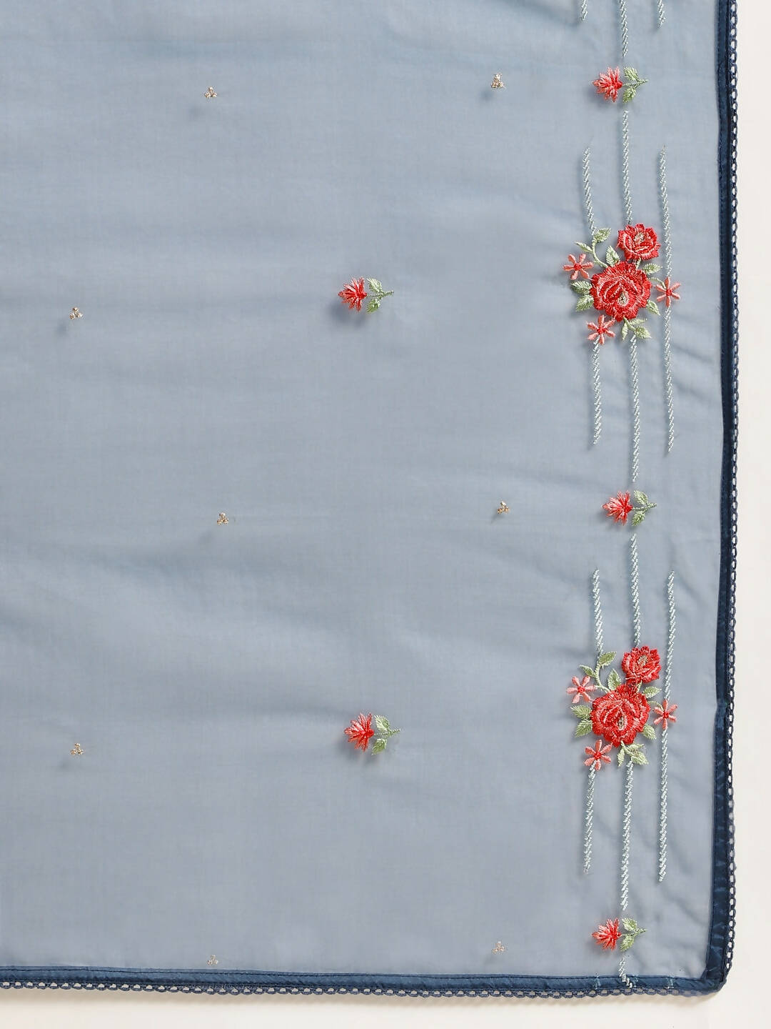 Navy Blue Chinon Embroidered Straight Kurta with Trouser & Dupatta - Salimar