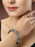 NVR Women's Silver-Toned German Silver Oxidised Kada Bangle