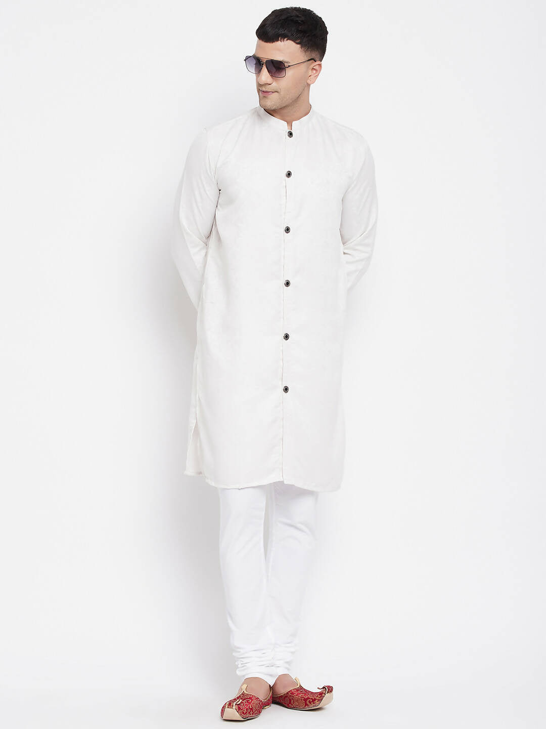 Even Apparels White Rayon Men's Sherwani Kurta With Open Front