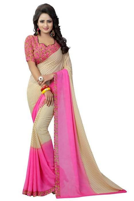 Vamika Pink and White Georgette Printed Contemporary Saree (PADING PINK)