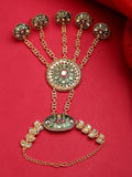 NVR Women's Gold-Polished CZ Stone-Studded Handcrafted Ring Bracelet