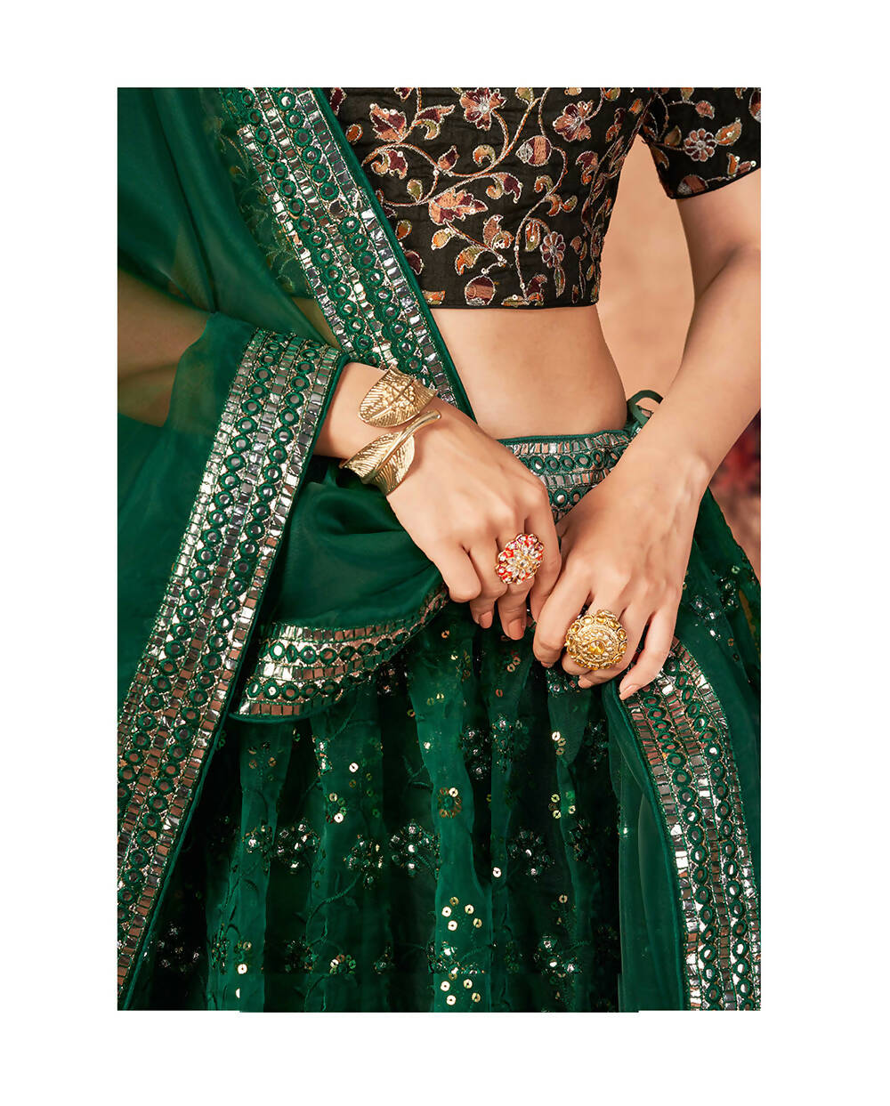 Wedding Designer Green Organzalehengha Choli - Anbazaar