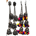 MS Fashion India Oxidised Silver Kashmiri Triple Latkan Jhumki Earrings