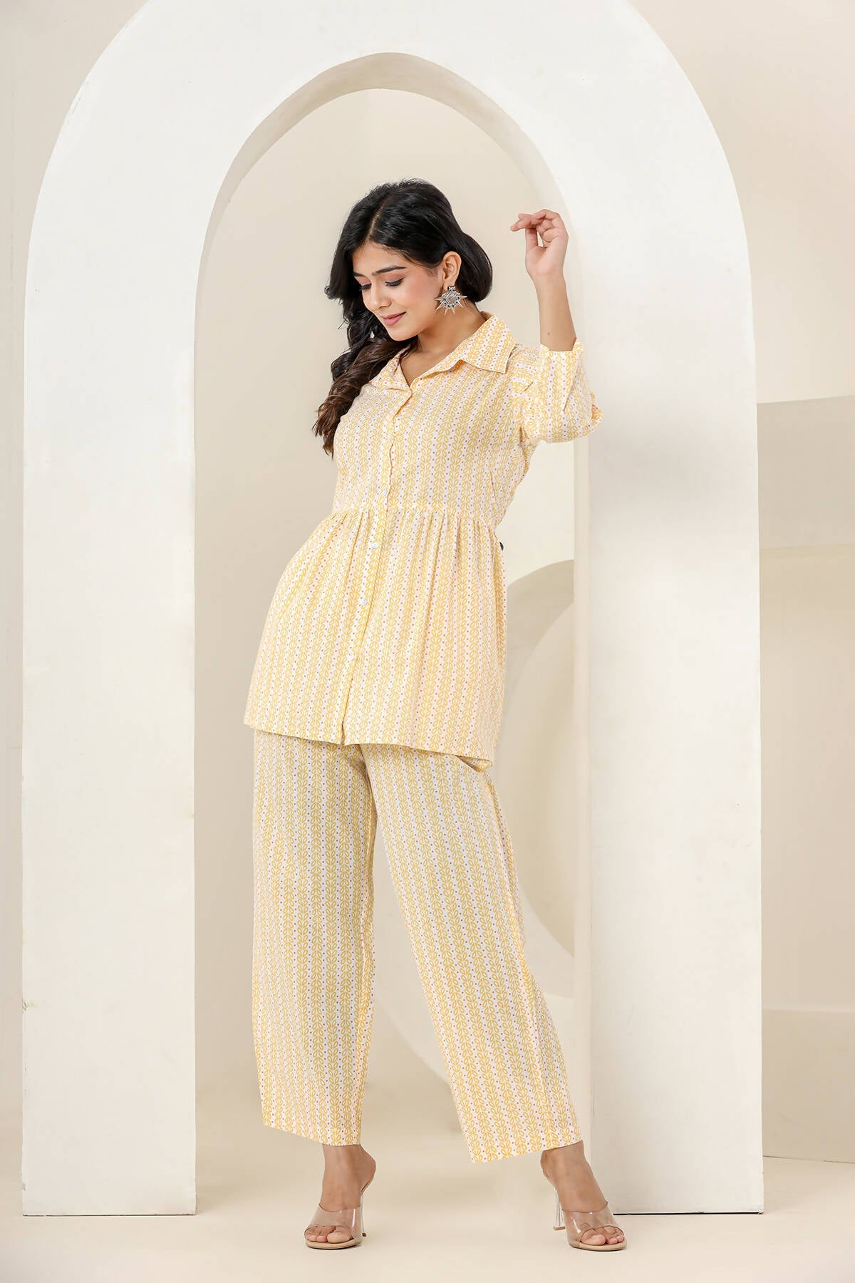 Kaajh Women's Yellow Printed Cotton Co-ord Set