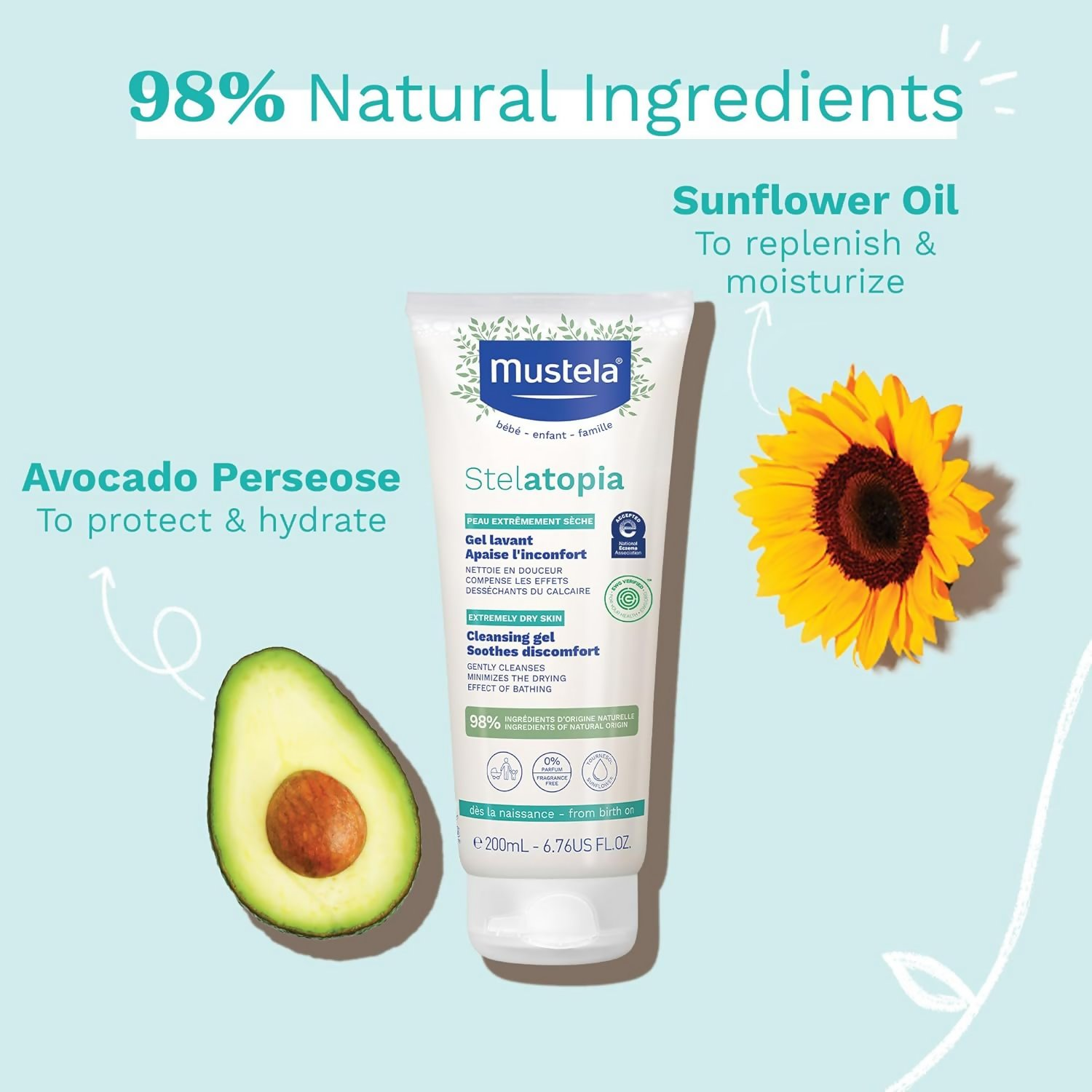 Mustela Stelatopia Cleansing Gel With Sunflower Oil