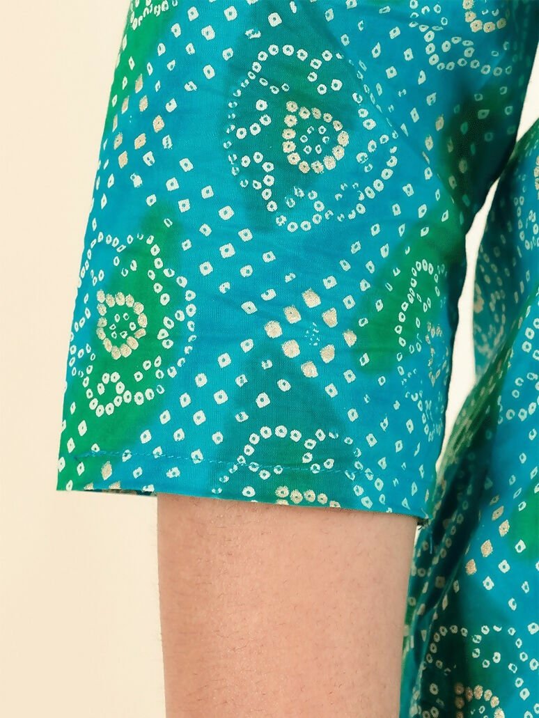 Aramya Straight Soft Cotton Bandhani Print Women's Kurta - Blue