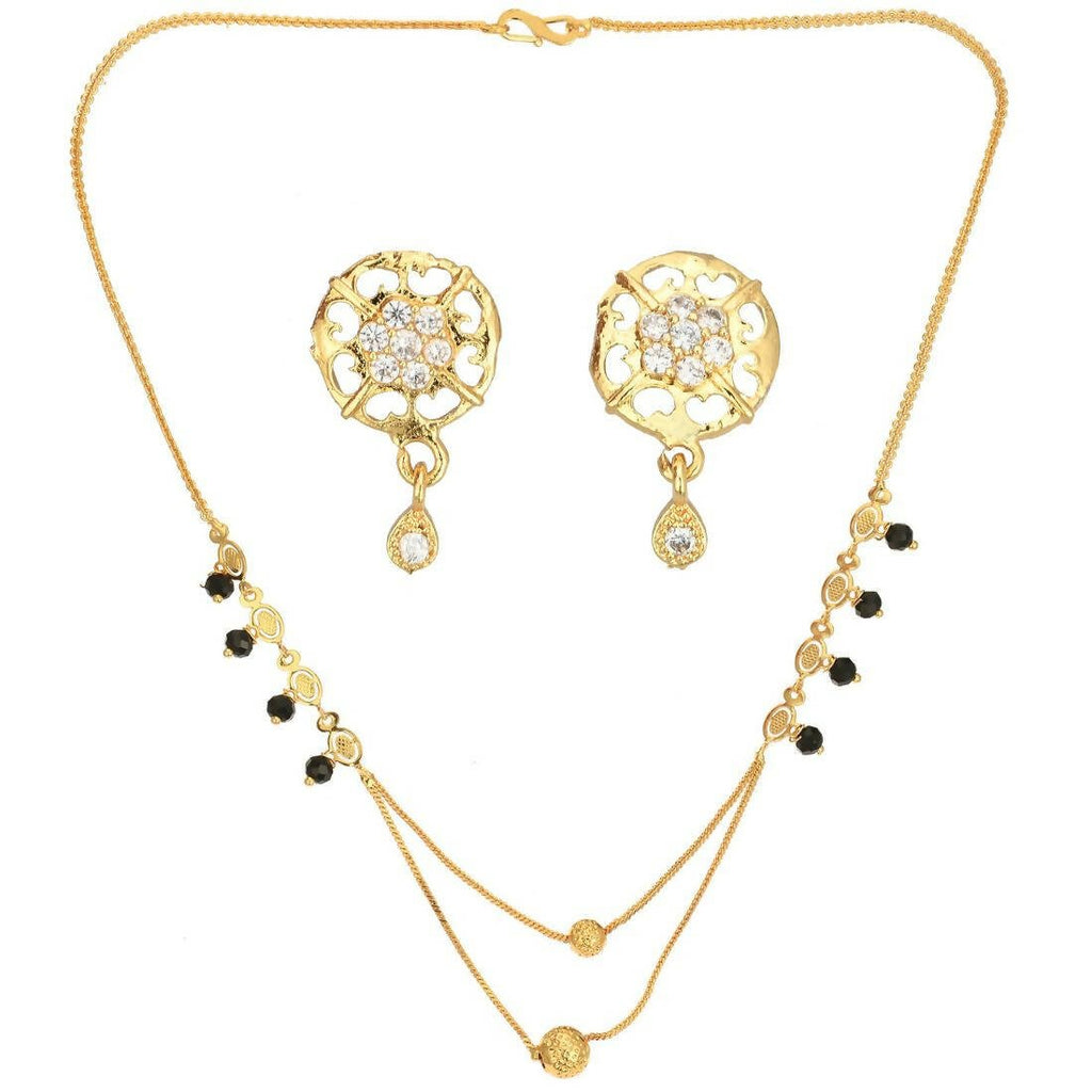 AanyaCentric Gold-Polished Short Mangalsutra Set with Earrings