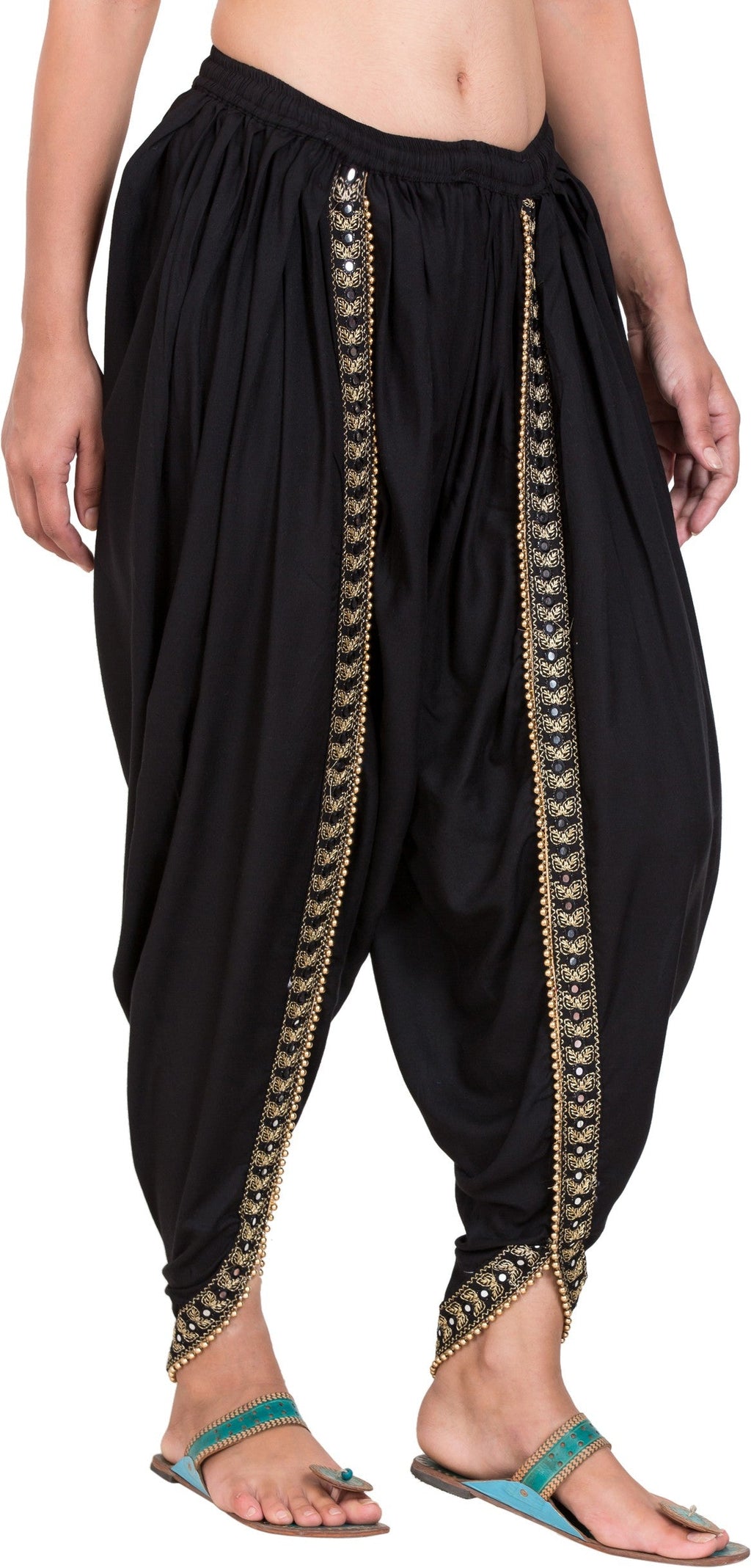 PAVONINE Black Color Embellished Beetel Rayon Fabric Patiala For Women & Girls