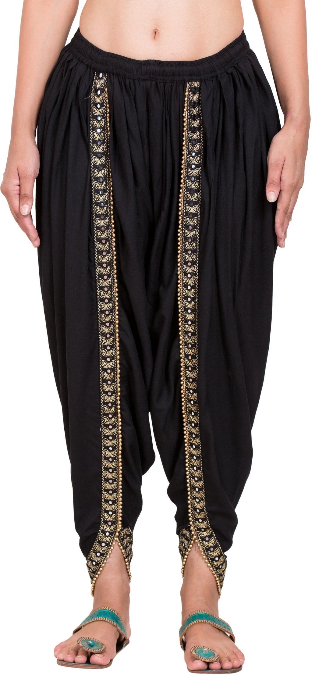 PAVONINE Black Color Embellished Beetel Rayon Fabric Patiala For Women & Girls