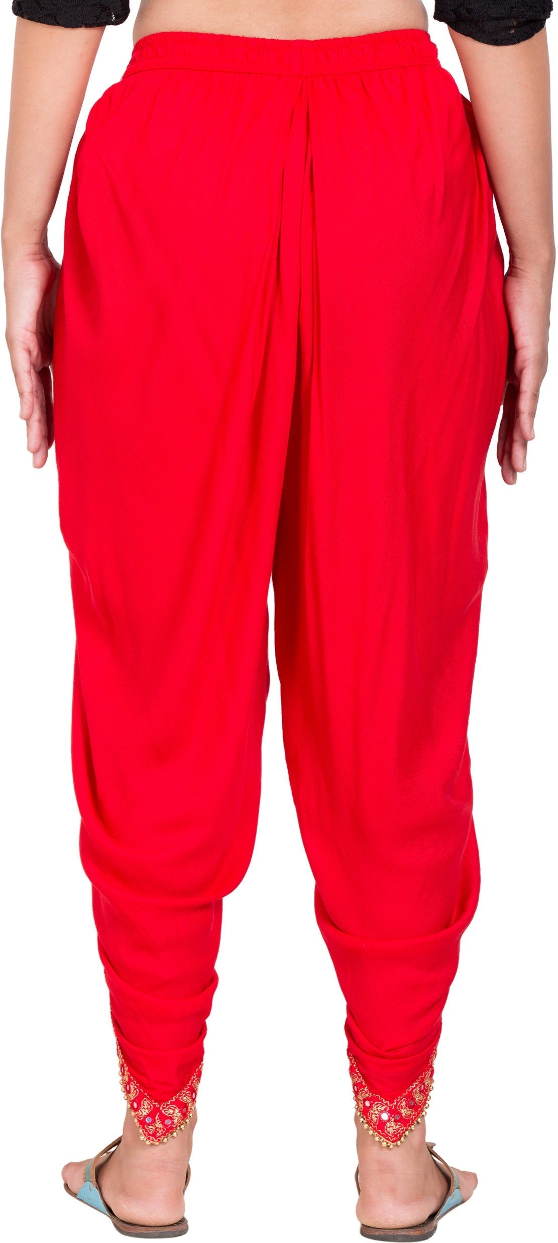 PAVONINE Red Color Embellished Beetel Rayon Fabric Patiala For Women & Girls