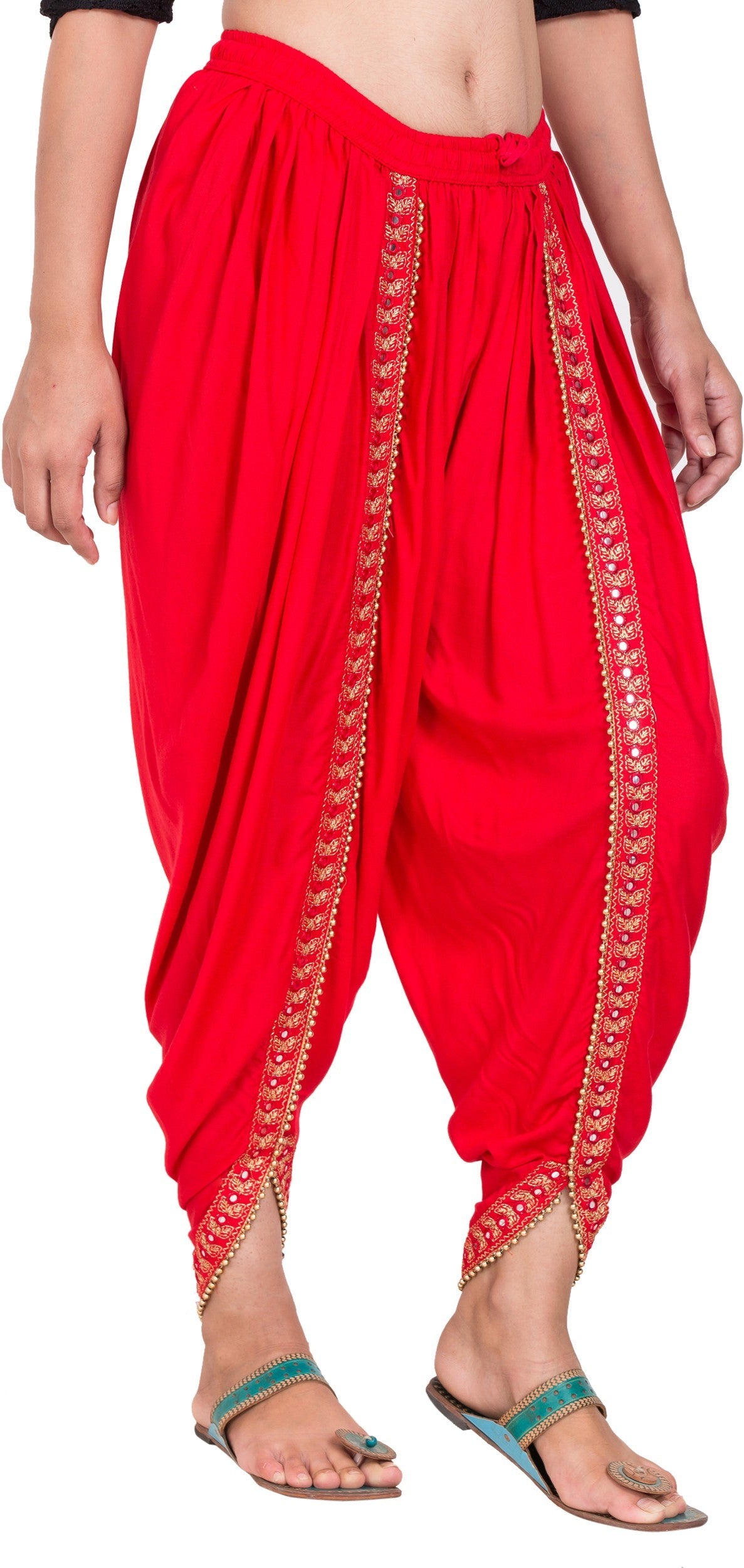 PAVONINE Red Color Embellished Beetel Rayon Fabric Patiala For Women & Girls