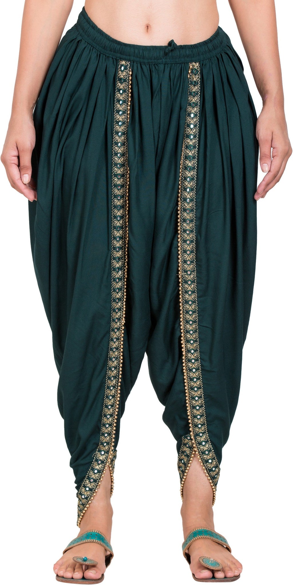 PAVONINE Bottle Green Color Embellished Beetel Rayon Fabric Patiala For Women & Girls