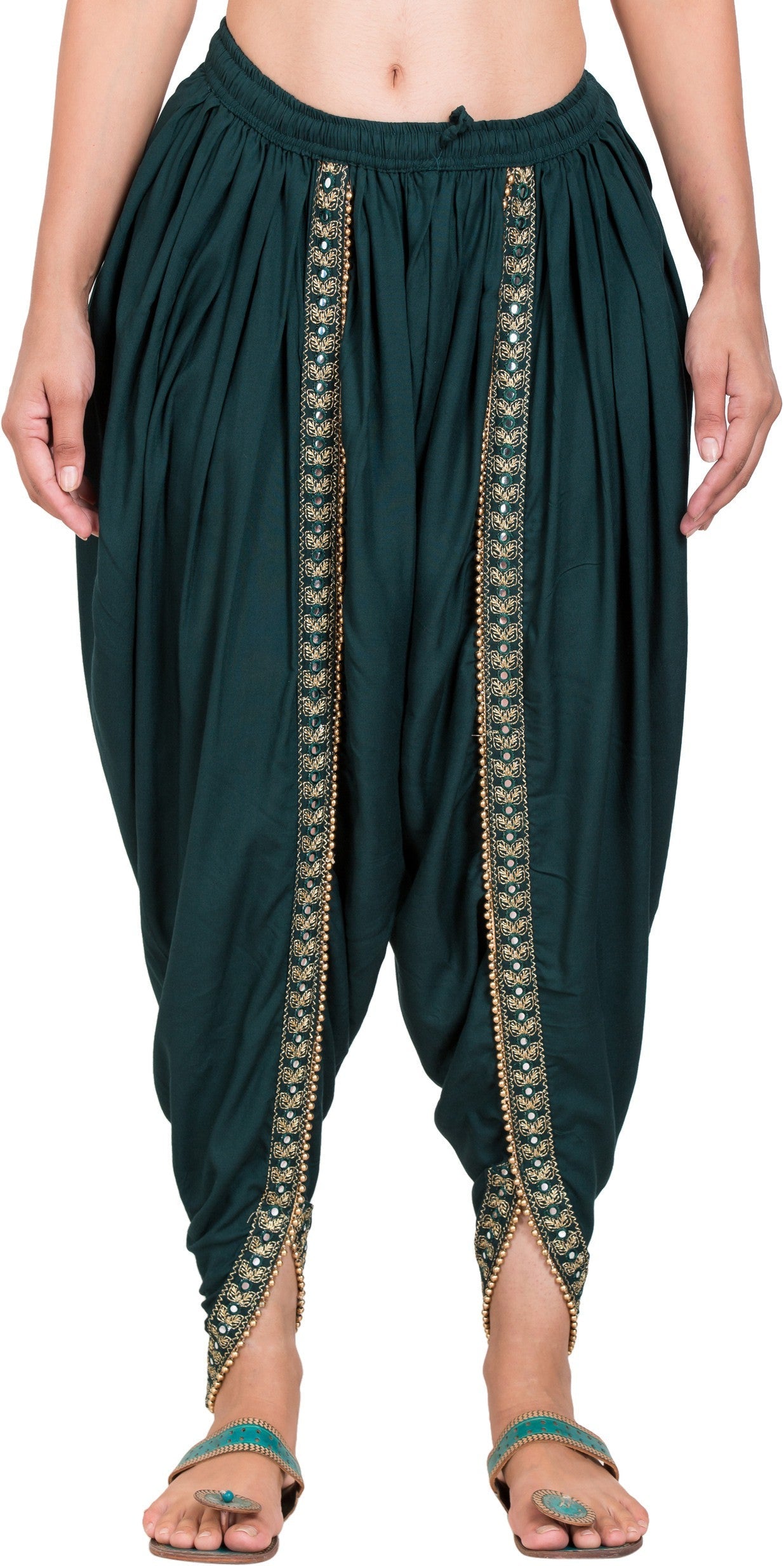 PAVONINE Bottle Green Color Embellished Beetel Rayon Fabric Patiala For Women & Girls