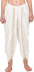 PAVONINE Off-White Color Embellished Beetel Rayon Fabric Patiala For Women & Girls