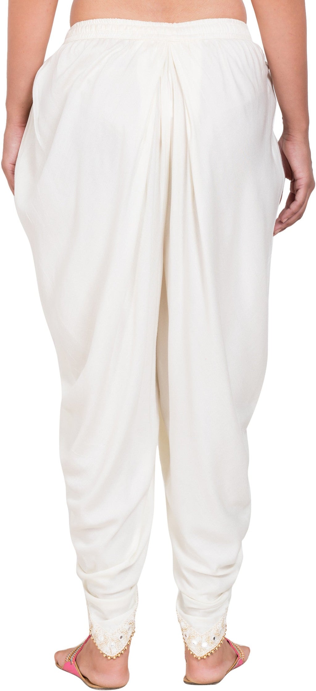 PAVONINE Off-White Color Embellished Beetel Rayon Fabric Patiala For Women & Girls