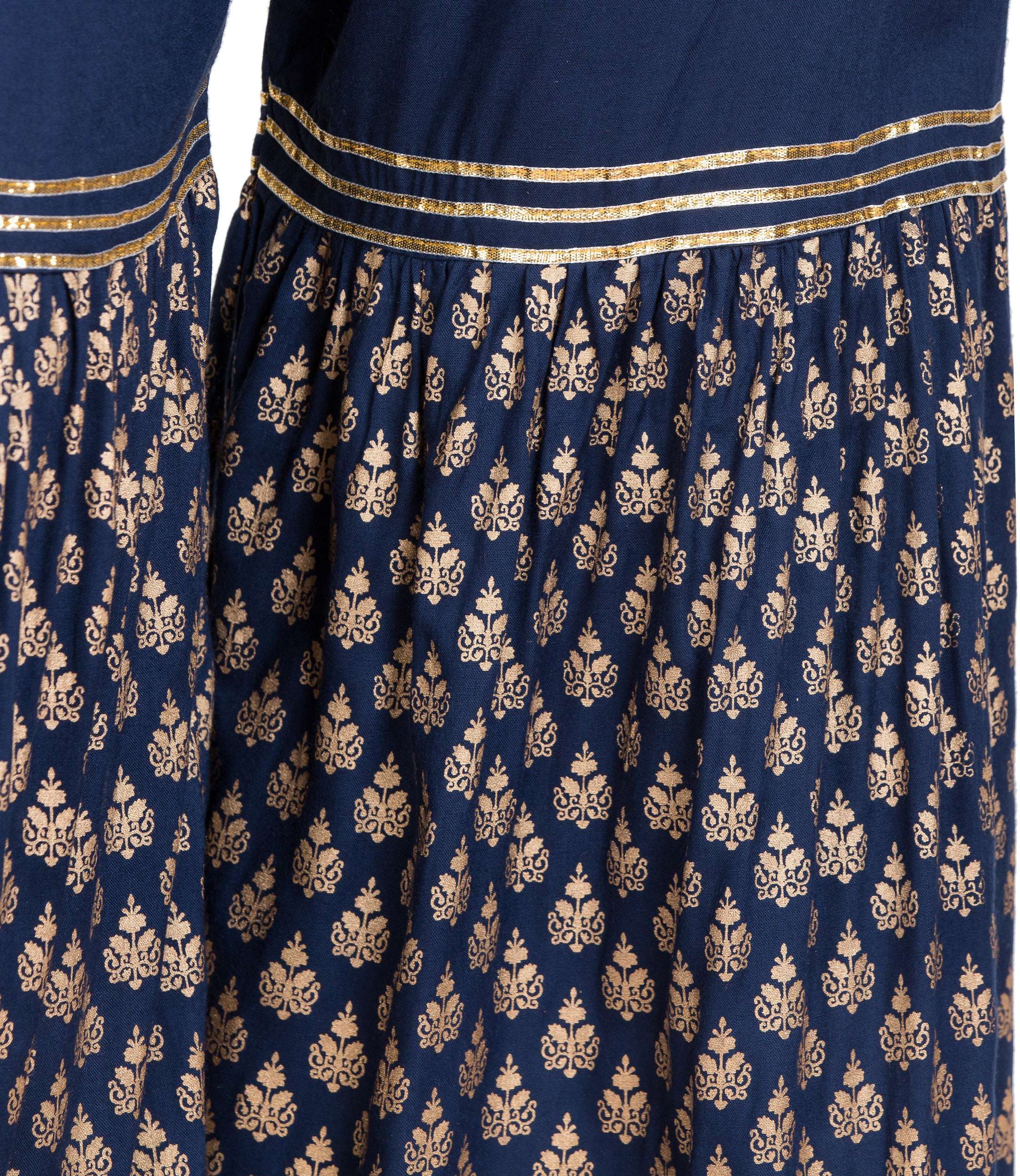 PAVONINE Navy Blue Color 3-Panels Sequence Printed Flared Sharara For Women & Girls