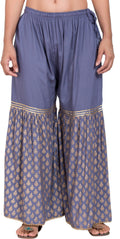 PAVONINE Grey Color 3-Panels Sequence Printed Flared Sharara For Women & Girls