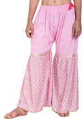 PAVONINE Pink Color 3-Panels Sequence Printed Flared Sharara For Women & Girls