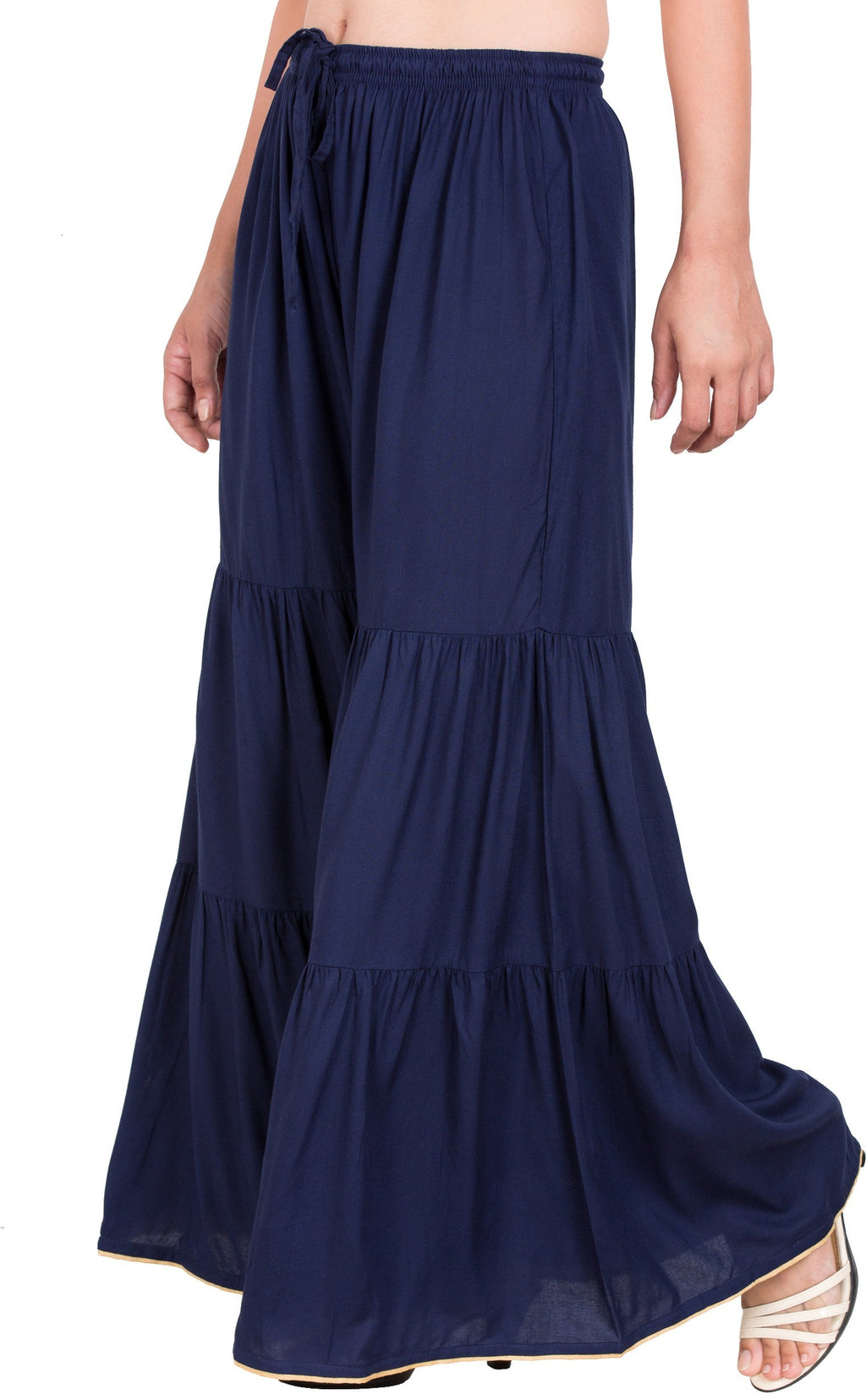 PAVONINE Navy Blue Color Solid 3-Panels Flared Sharara
