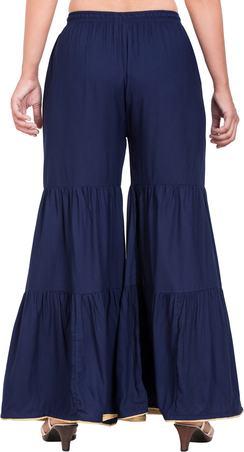 PAVONINE Navy Blue Color Solid 3-Panels Flared Sharara