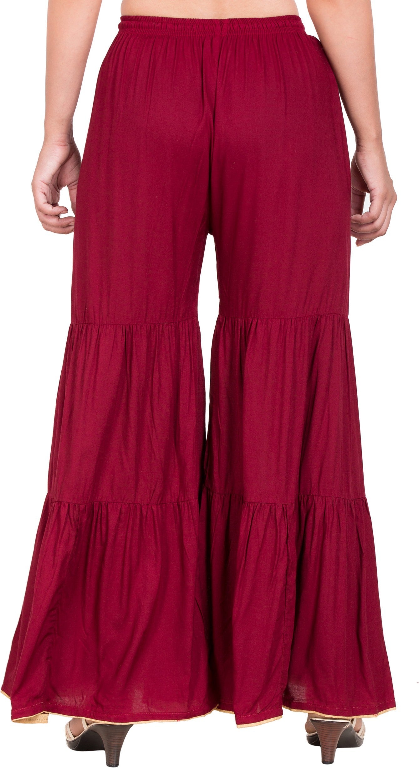 PAVONINE Maroon Color Solid 3-Panels Flared Sharara