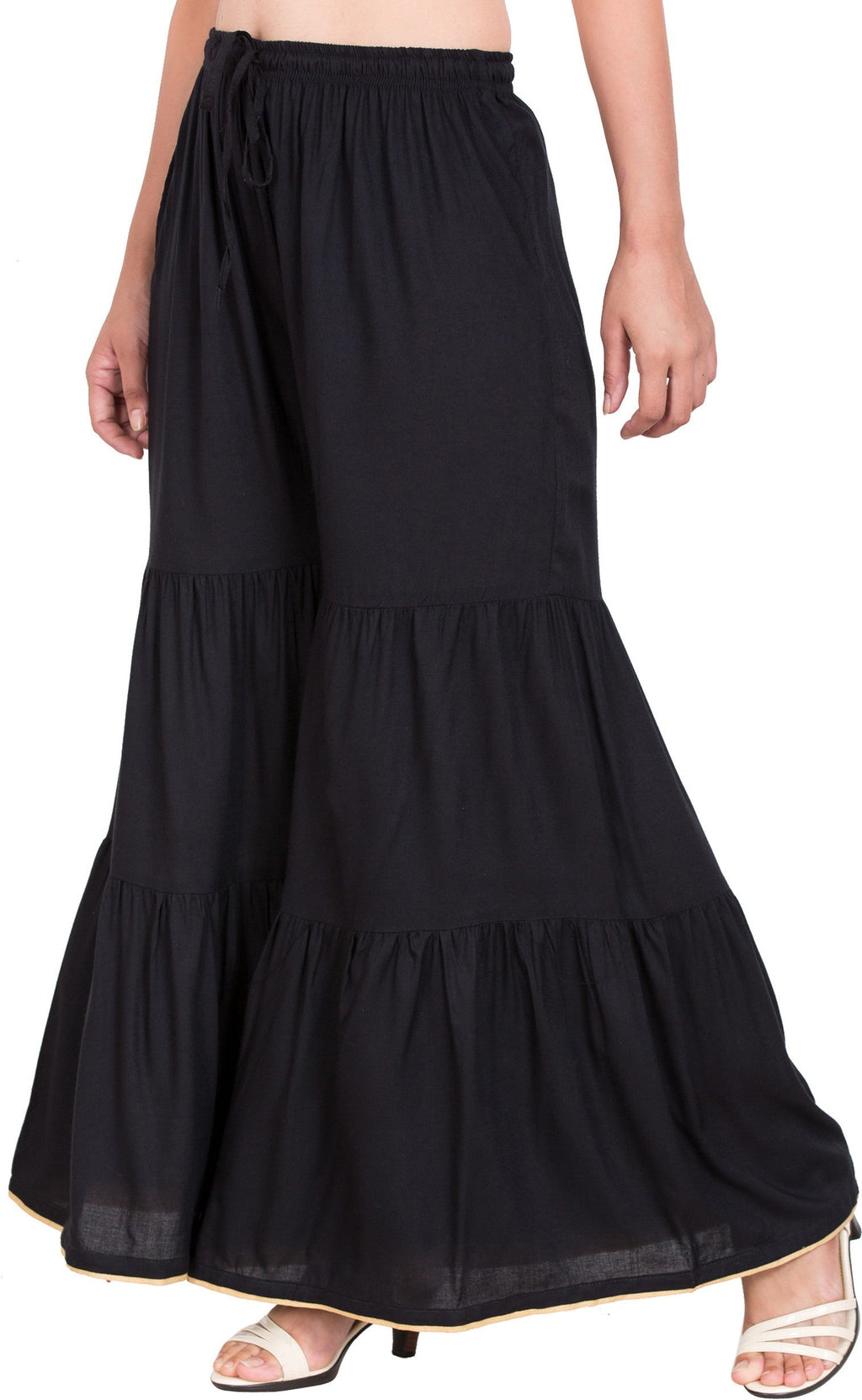 PAVONINE Black Color Solid 3-Panels Flared Sharara