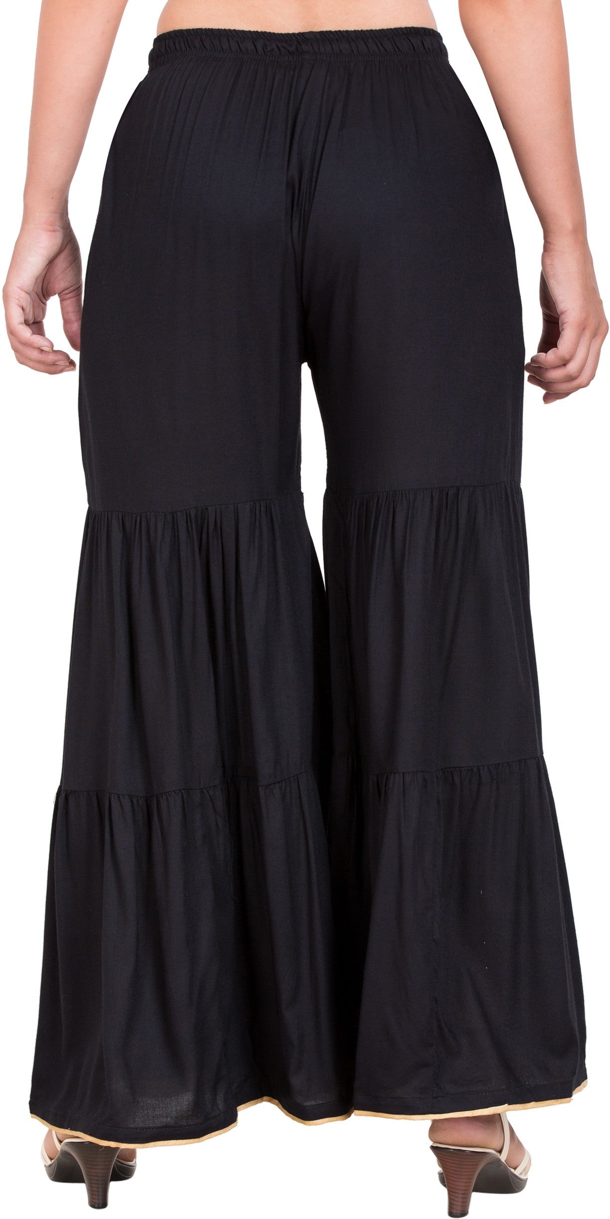 PAVONINE Black Color Solid 3-Panels Flared Sharara