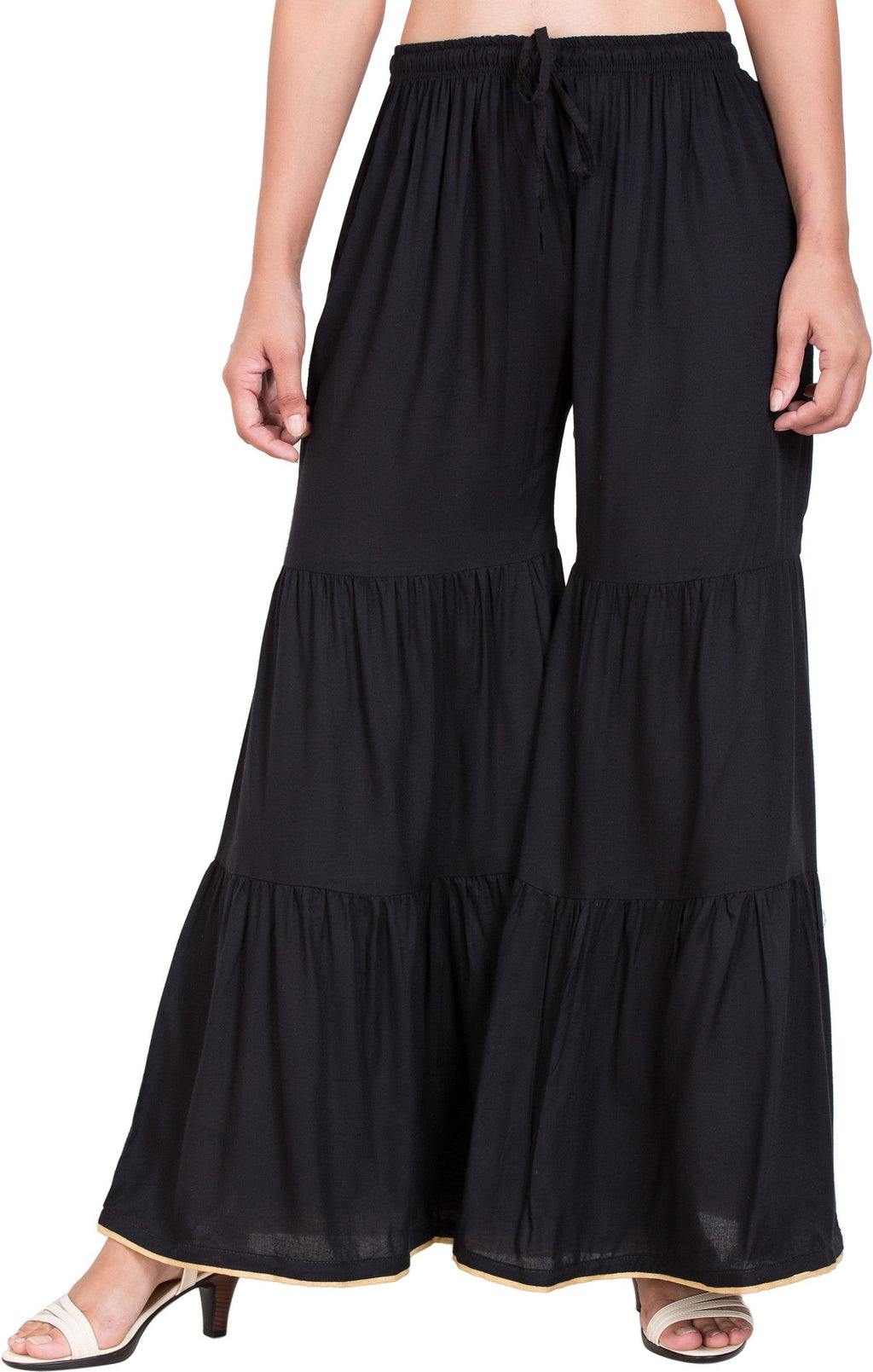 PAVONINE Black Color Solid 3-Panels Flared Sharara