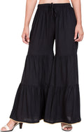 PAVONINE Black Color Solid 3-Panels Flared Sharara